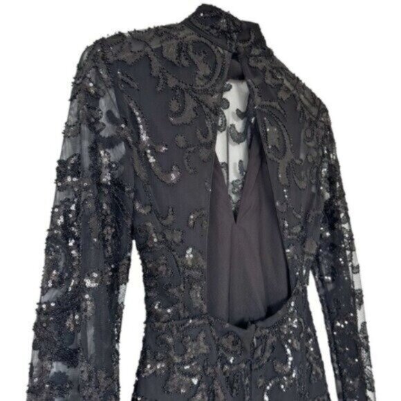 NWT Alexis Franciska Sequined Open Back Beaded Black Mini Dress Size XS - Picture 9 of 12